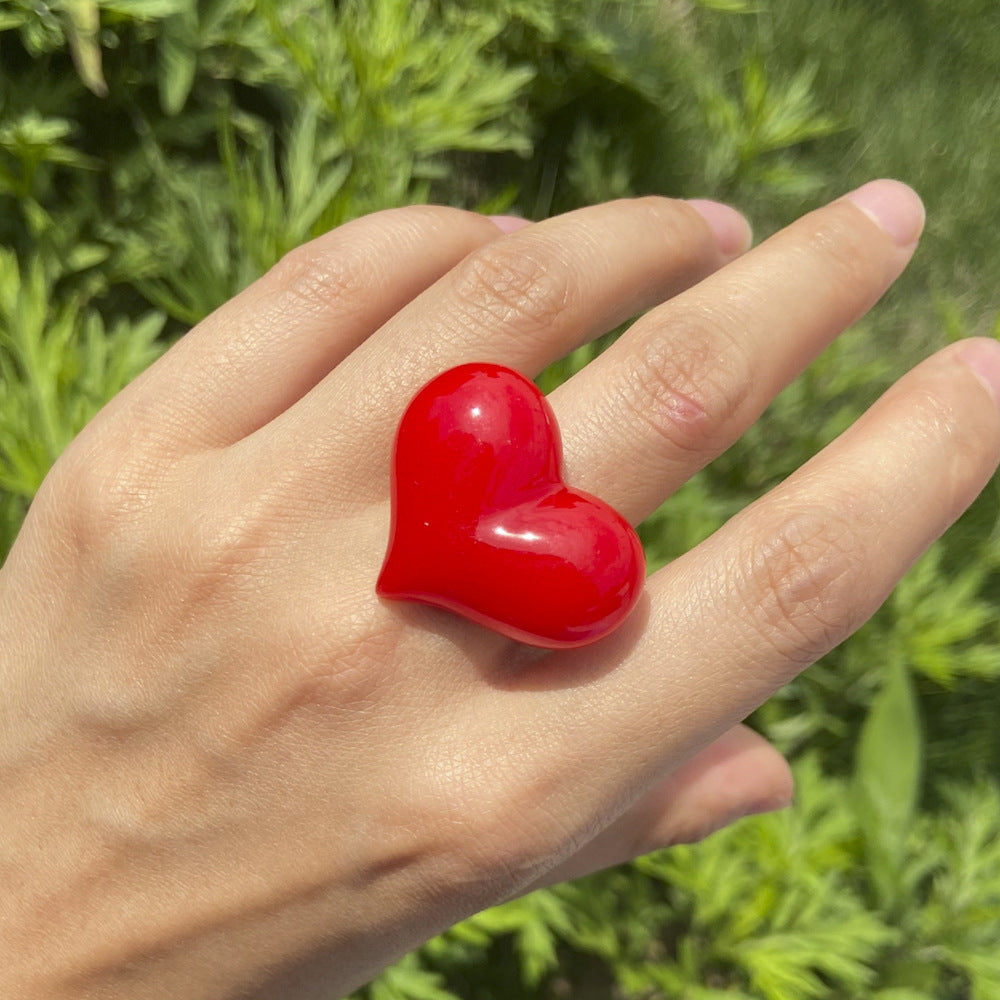 Women Heart Shaped Resin Ring Candy Color Love Ring For Anniversary Gift Wedding Celebration Ring For Her Gift
