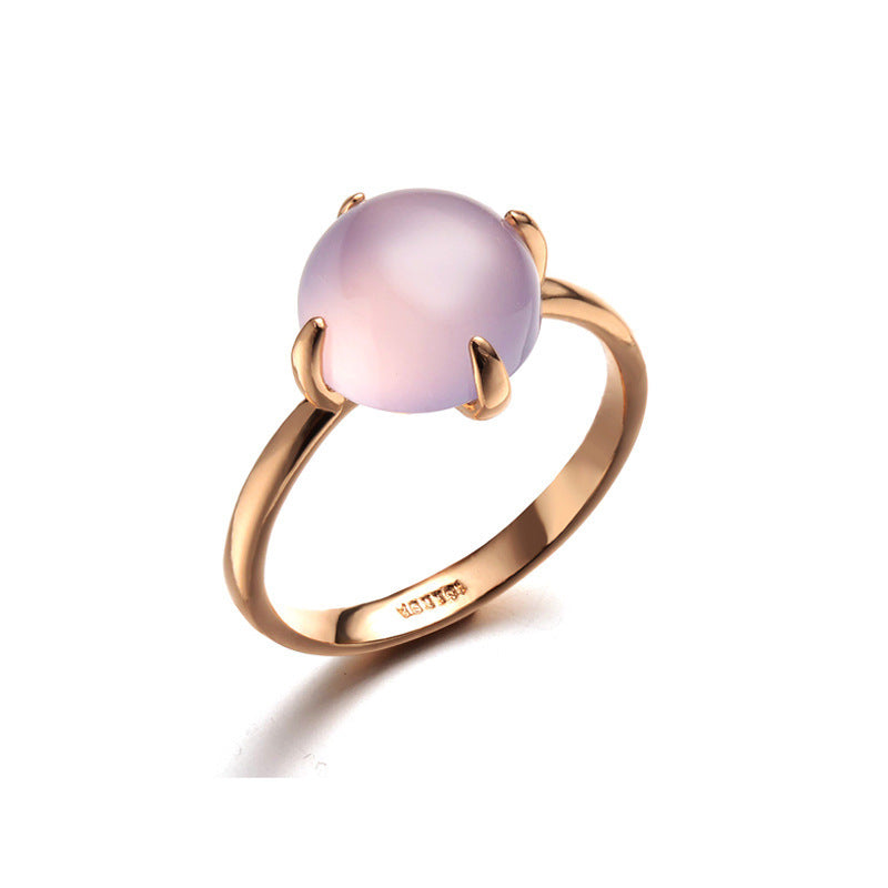 Women's U Shape Ring with Semi Precious Stone Inlay Gold Plated Copper Ring Fashion Jewelry Ring for Women Girls Semi-treasure Chalcedony Ring