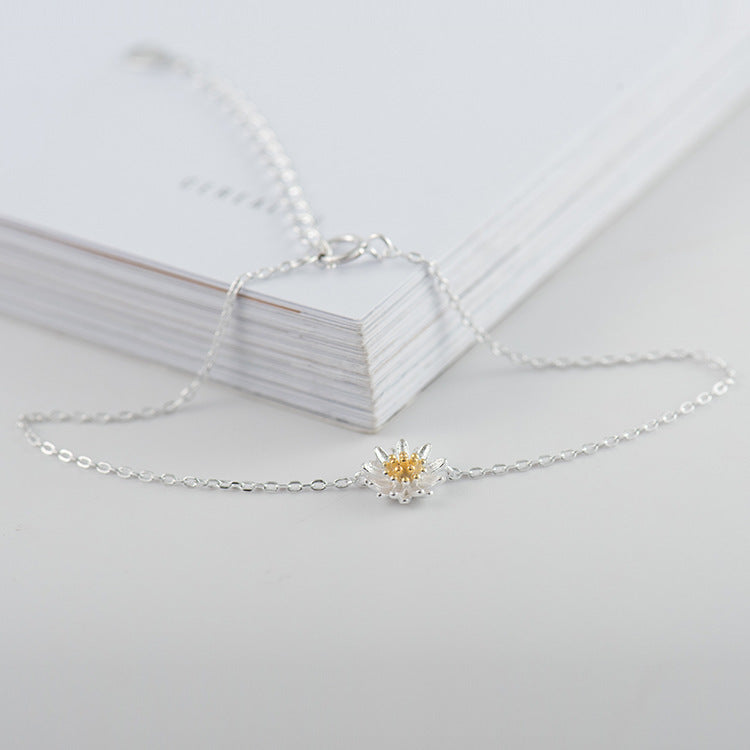 Silver Daisy Ring Small Plain Set Lightweight Korean Style Electroplated Jewelry Gift Great For Everyday Wear