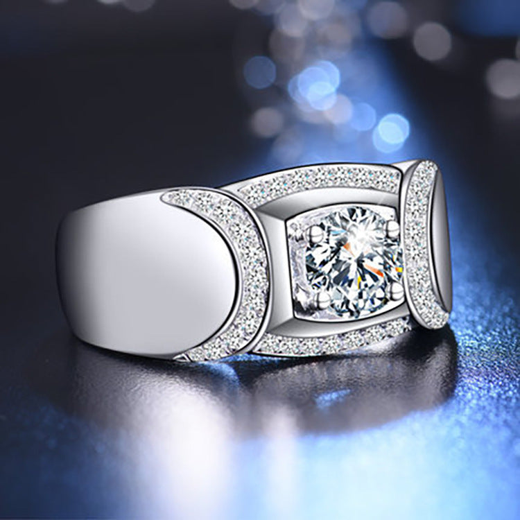 Mens Adjustable Opening Ring With Geometric Design 1 Carat Cubic Zirconia Gold Plated Copper For Any Occasions