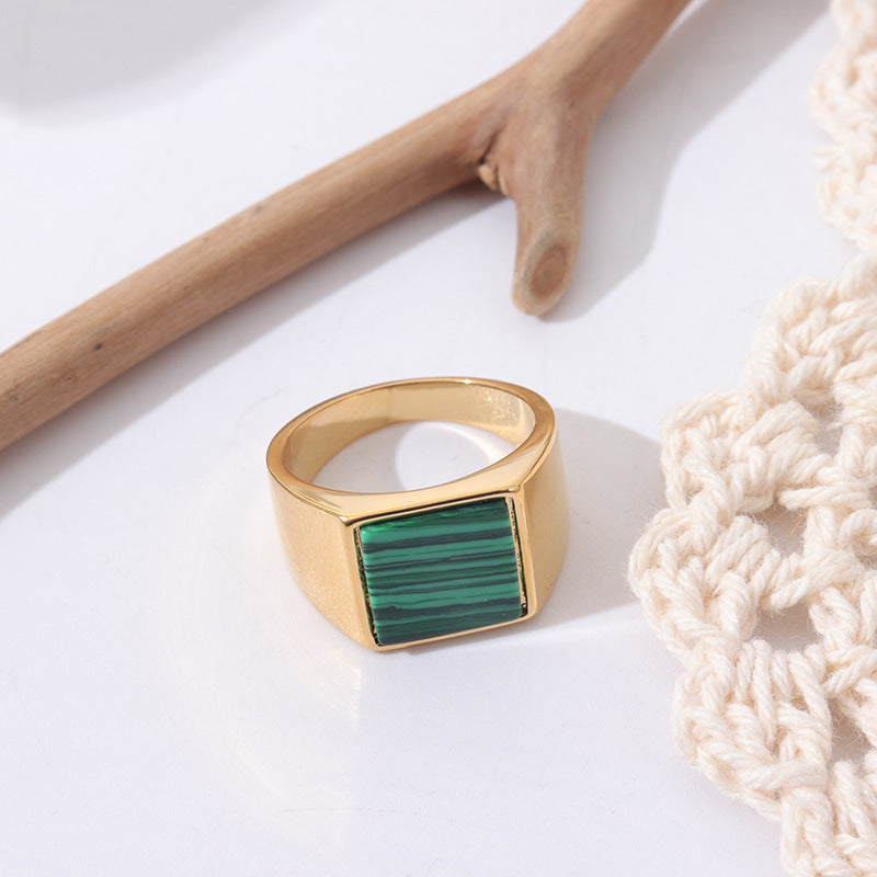 Womens Fashion Ring Shell Plating Alloy Inlay Gems 18K Gold Plated Copper Ring Green Black Silver Jewelry Gift