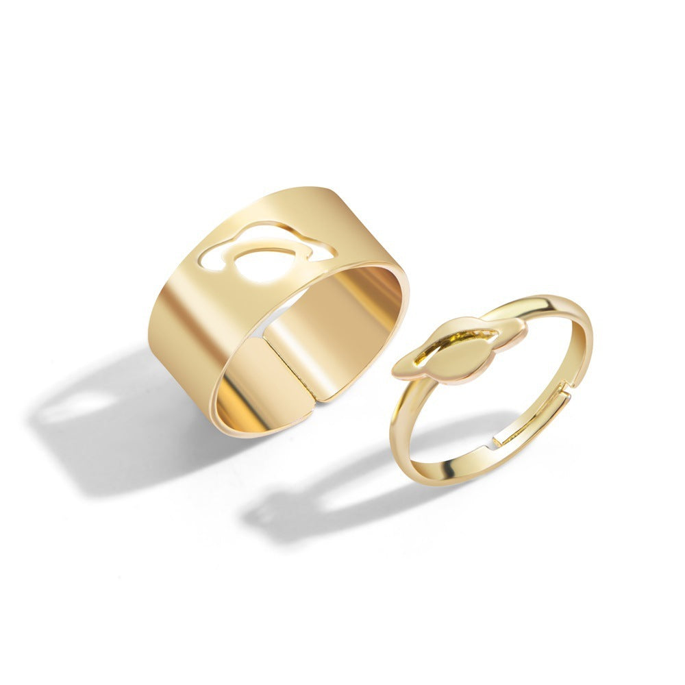 Butterfly Couple Ring Set Adjustable Open Rings Punk Style Gold and Silver Electroplated Alloy for Women and Girls