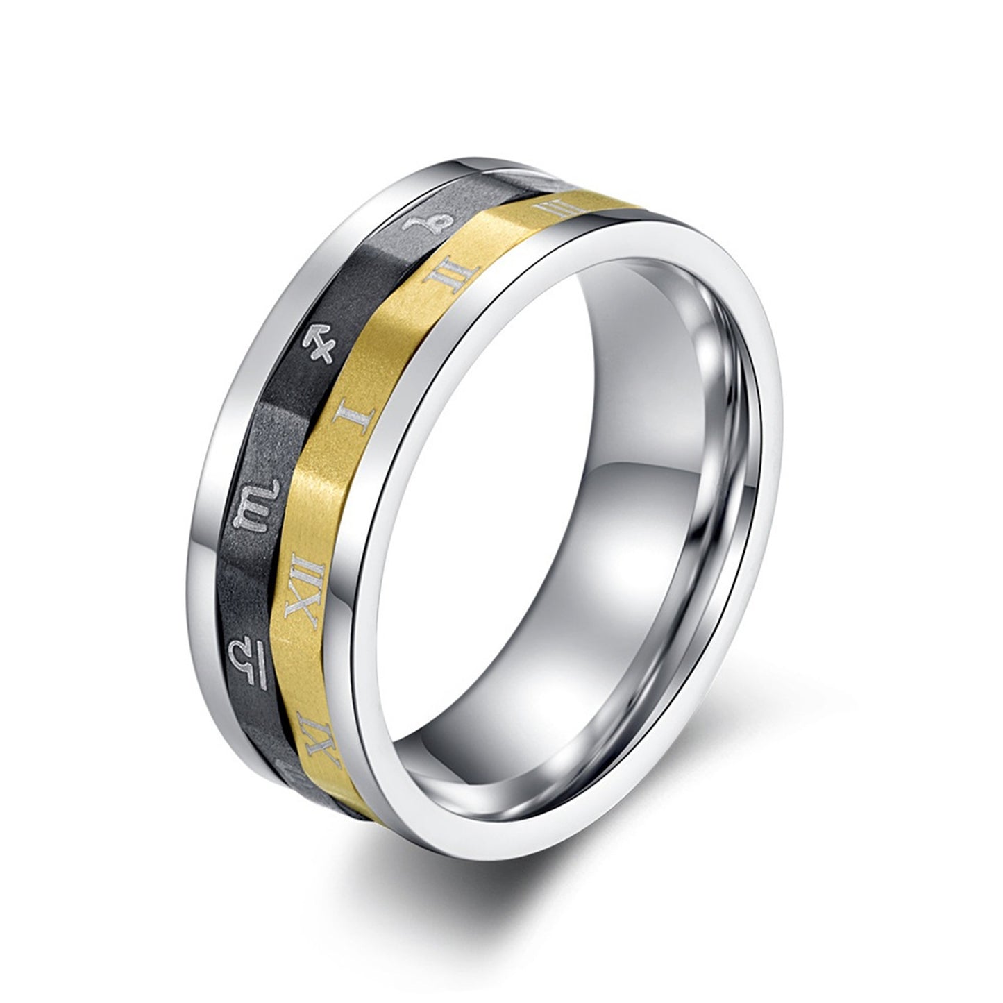 Unisex Titanium Steel Ring with Twelve Constellation Design and Roman Numerals Band Men and Women Fashion Jewelry Ring Simple Anniversary Gift