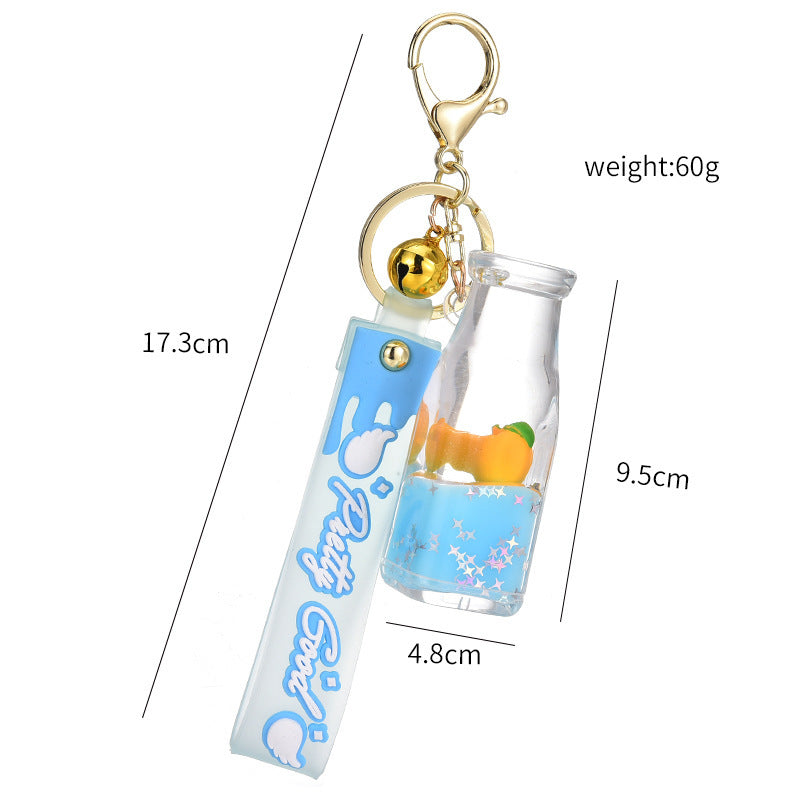 Acrylic Keychain Floating Fruit Yogurt Bottle Design Cute Keyring Creative Accessory Durable Pendant Yellow Pink