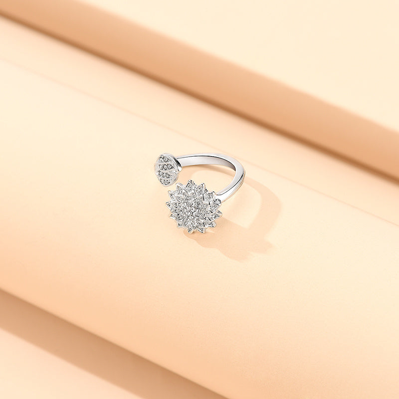 Womens Geometric Alloy Ring With Rhinestones Pendant Silver Tone Jewelry Gift With Geometric Decoration Styles