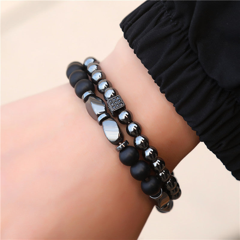 Unisex Retro Black Frosted Crystal Bracelet Set With White Crystal Accents Simple Wrist Accessories Fashion Daily Wear