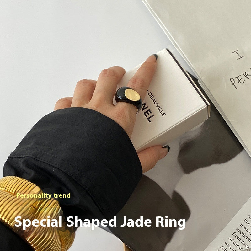 Geometric Titanium Steel Ring With 18K Gold Plating Dripglazed Design Perfect Allmatch Stacking Ring for Women
