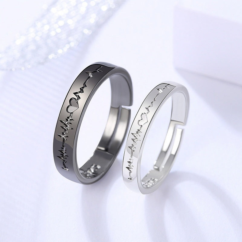 Couple Rings Adjustable Romantic Black And White Heart Geometry Pattern Alloy Rings For Love And Affection Joy