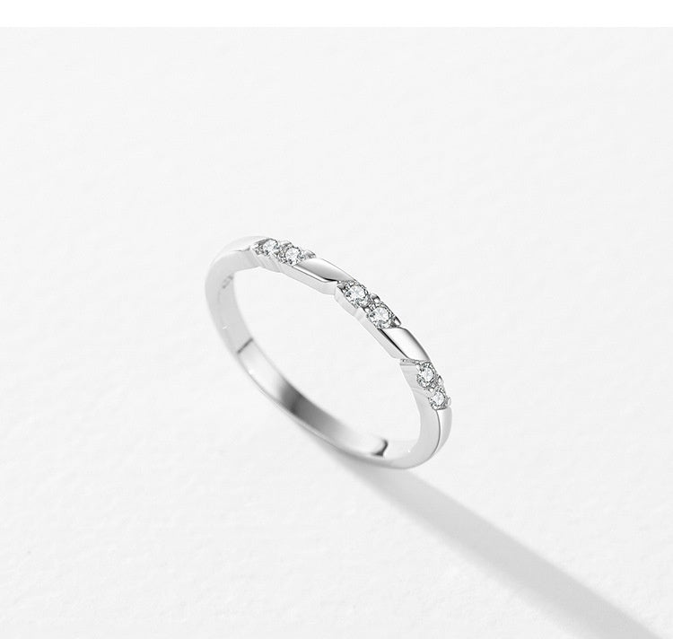 925 Sterling Silver Ring For Women Geometric Design With Zircon Line Band Classic Fashion Jewelry For Her Chic