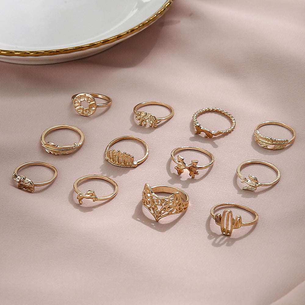 Vintage Animal Rings Set Of 12 Hollow Design Zodiac Inspired Rings Electroplated Finish Festival Gift Pack Set