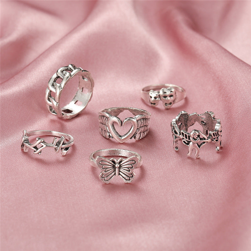 Womens Gold Plated Solitaire Ring Spade Geometric Chain Design European Fashion Jewelry Gift For Her Card Game