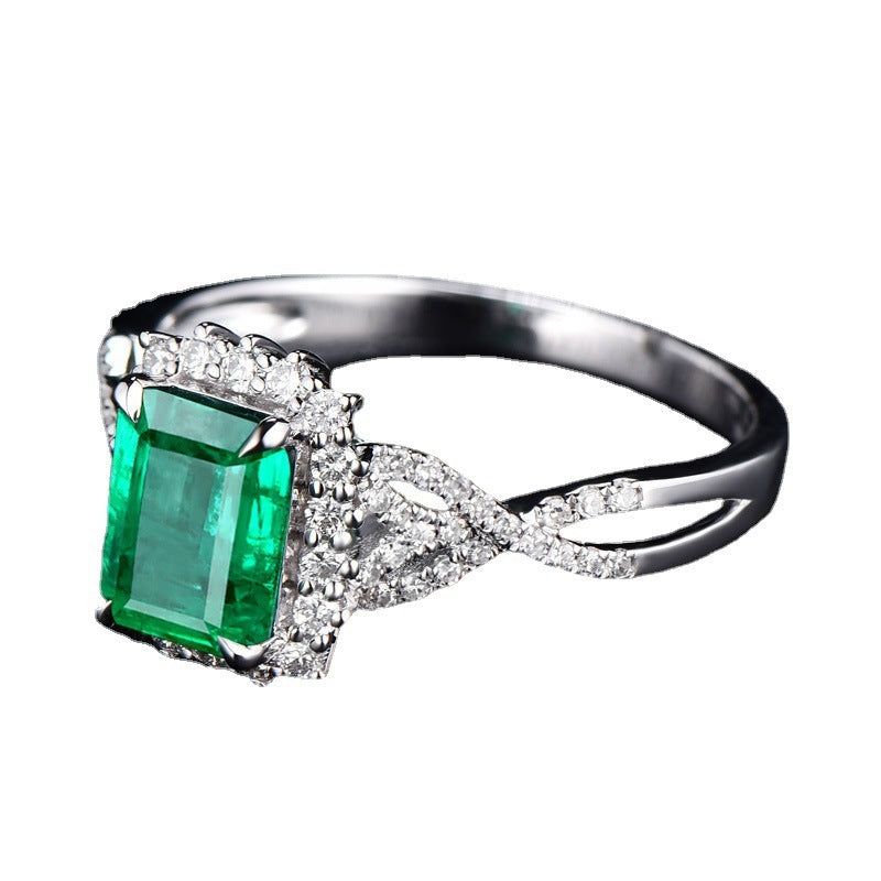 Copper Ring For Women With Emerald Inlay Sterling Silver Accents Square Princess Design In Elegant Jewelry Gem