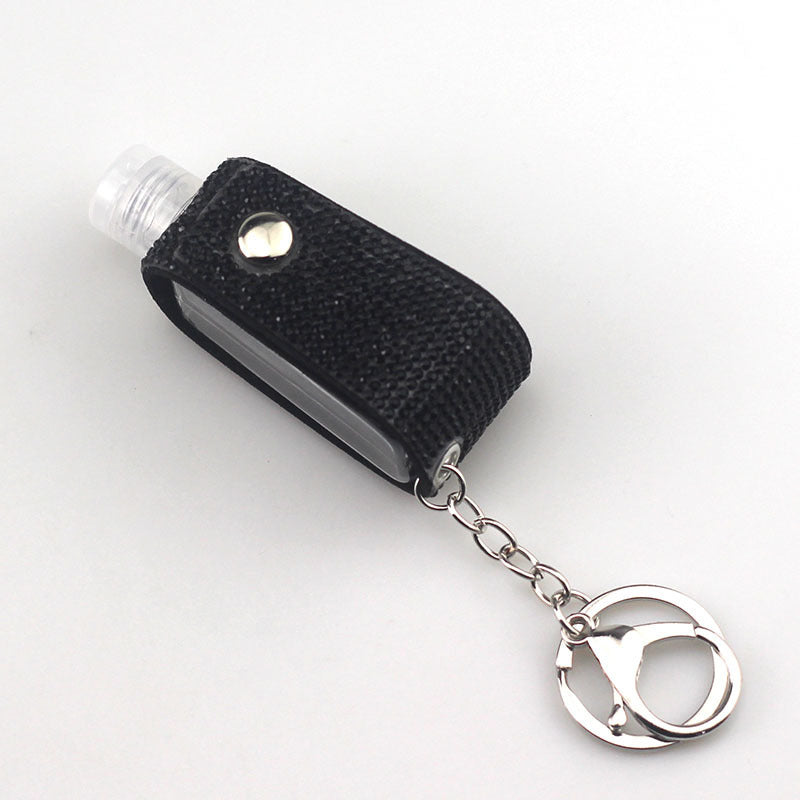 Faux Leather Keychain Diamond Pattern Key Ring with Hot Drilled Design in White AB Lake Blue for Keys Everyday