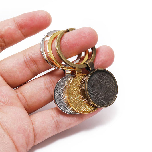 Metal Key Ring Pendants 5 Piece Pack Nickel Free Keychains Southeast Asian Decor Charms Embossed White K Antique