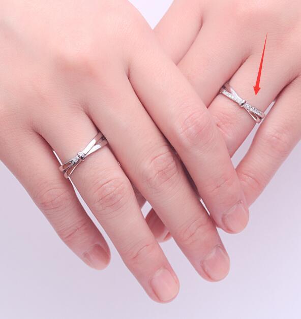 Couple Adjustable Opening Interwoven Ring With Imitation Diamond 925 Silver White Gold Geometric Zircon Zircon