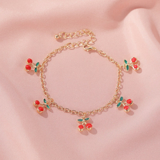 Cherry Charm Bracelet Fashionable Gold Plated Alloy Bracelet Trendy Fruit Jewelry Sweet Elegant Design Perfect