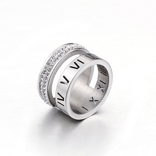 Unisex Roman Numeral Ring Design In Titanium Steel Band Electroplated Trendy Gift For Men And Women Fashion Jewelry