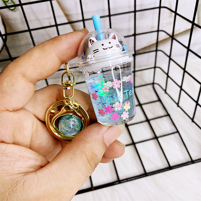 Acrylic Cat Cup Keychain Milk Tea Design For Women And Men