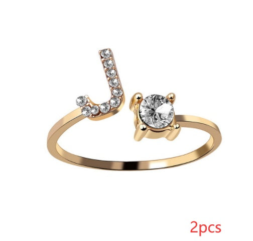 Womens Initial Letter Ring Adjustable Vintage Jewelry Zircon Accents Alloy Rhinestone Ring Perfect For Gifting