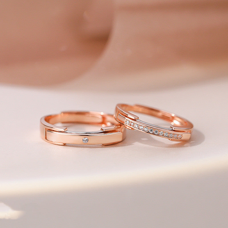 Mens Womens Fashion Flip Top Ring Creative Silver Ring Electroplated Diamond Ring White Gold Rose Gold Simple