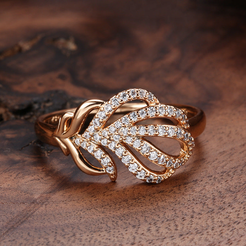 Rose Gold Flower Leaf Ring Copper Jewelry For Women