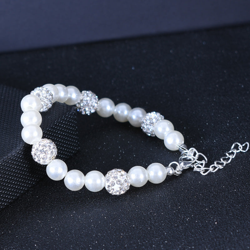 Womens Glass Pearl Pendant Bracelet Elegant Alloy European Style Jewelry Gift For Anniversary Celebration Travel