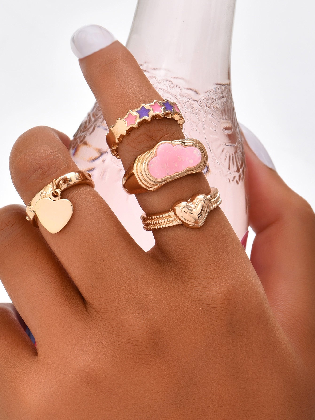 Womens Geometric Rings Set Fashionable Zinc Alloy Rings for Women Girls Elegant Accessory Trendy Must Have Set