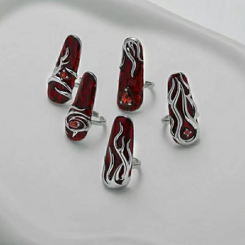 Womens Flame Red Liquid Metal Ring Unique Alloy Fashion Jewelry Modern Abstract Statement Accessory For Modern