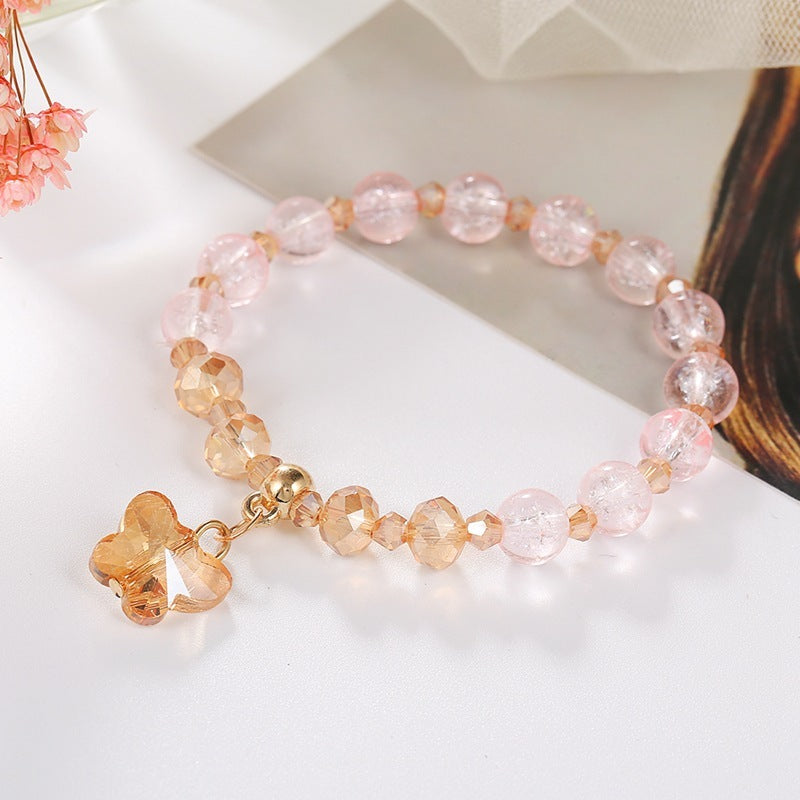 Girls Cute Bracelet With Plant Flower Plus Crystal Design Korean Beads Adjustable Childrens Bracelet 14cm 20cm