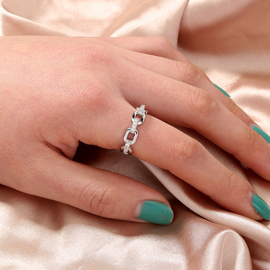 Open Ring Micro Inlaid Zircon Ring Bamboo Link Chain Copper Ring Adjustable Fashion Jewelry For Women Trendy Accessory