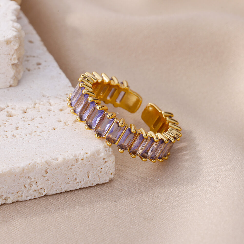 Womens Geometric Copper Ring Rainbow Zircon Rhinestones Electroplated Adjustable Unisex Jewelry For Women Daily