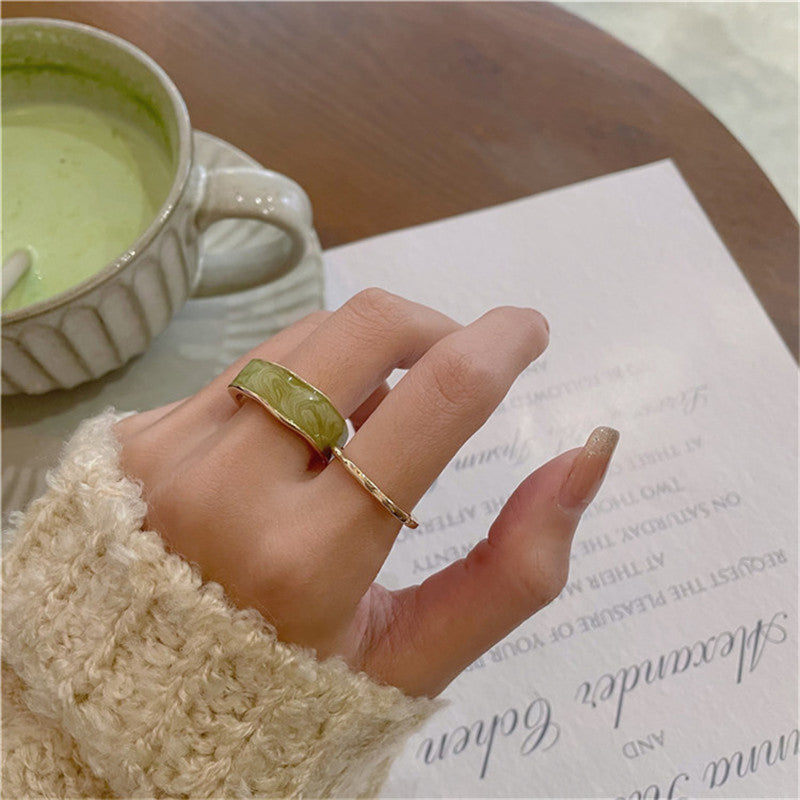 Womens Geometric Alloy Ring Sets Retro Black Rings With Rainbow Elements Electroplated Finish Temperament Sets