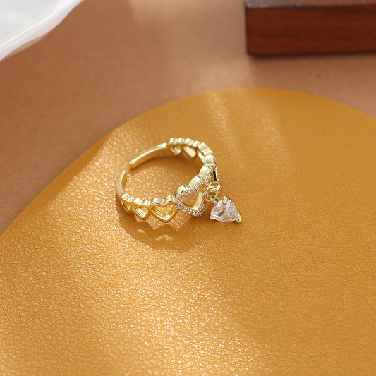 Womens Copper Ring Geometric Love Heart Zircon Electroplated Korean Style Jewelry Gift For Festivals And Gifting