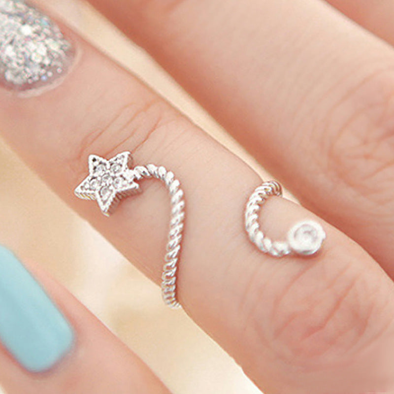 Womens Adjustable Ring With Rhinestone Starfish And Flower Design In Alloy Metal Gem Inlay For Elegant Wear Now
