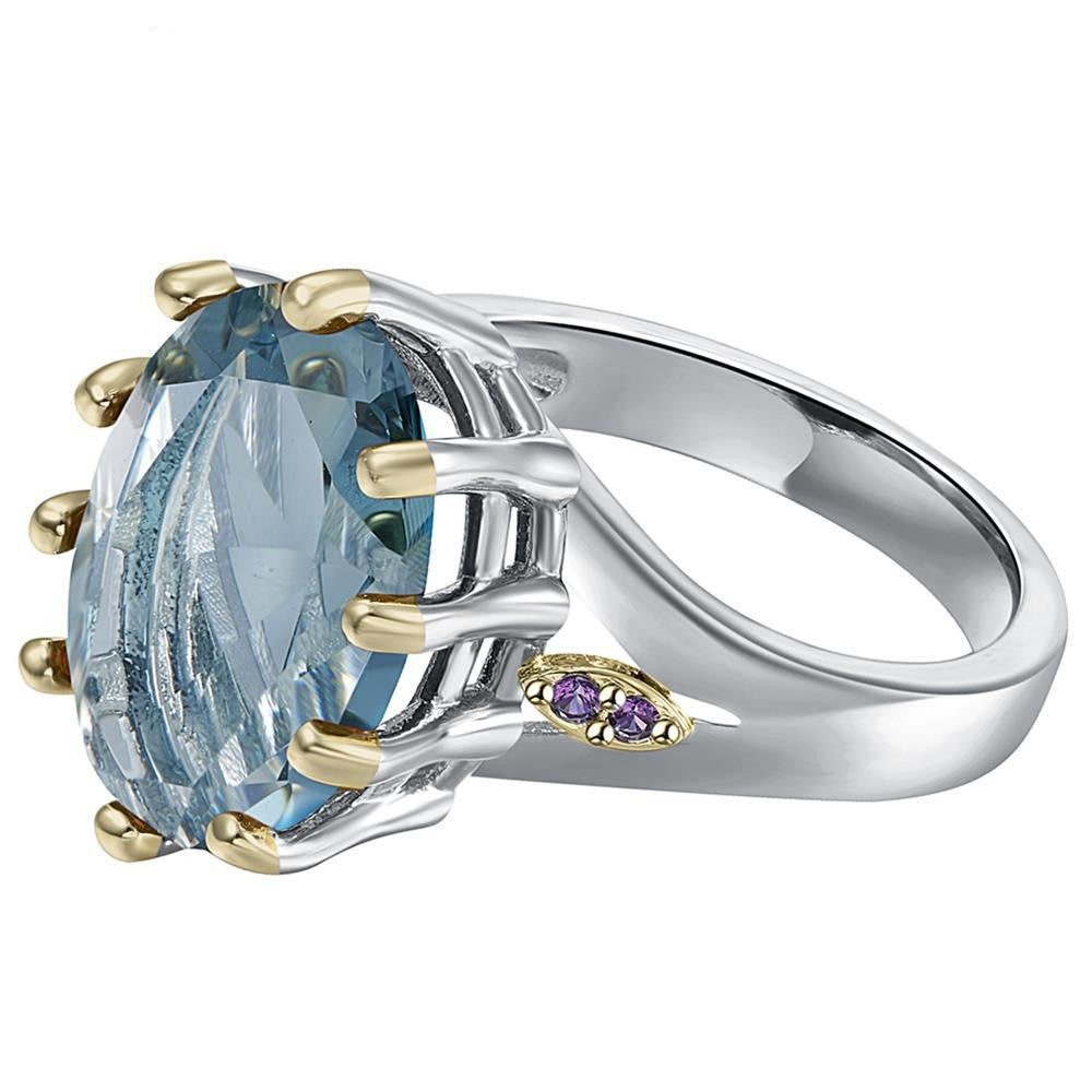 Two Tone Electroplated Zircon Ring With Geometric Design Blue European Style Jewelry For Women Modern Look Now