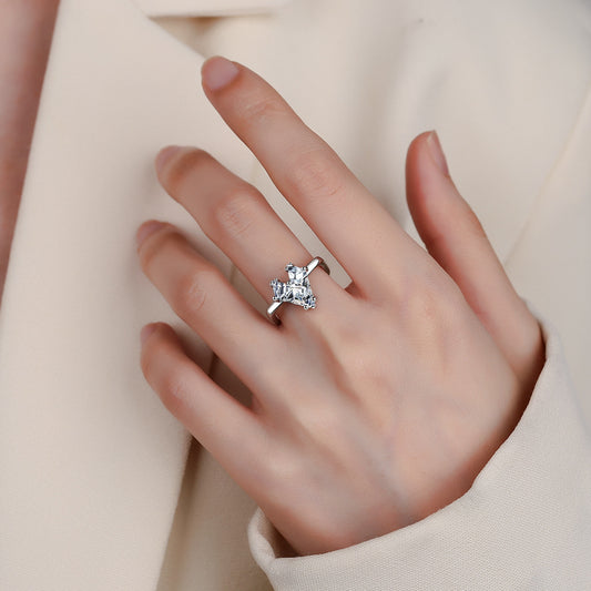 Womens Adjustable Ring Heart Square Inlaid White Gold Copper Jewelry Elegant Fashion Accessory Minimalist Look