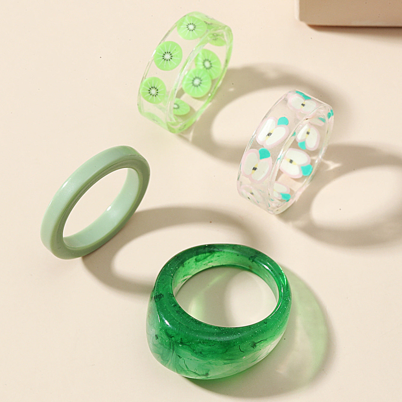 Geometric Acrylic Ring Set 4 Piece Transparent Resin Rings For Women Fashion Jewelry Accessory For Daily Style