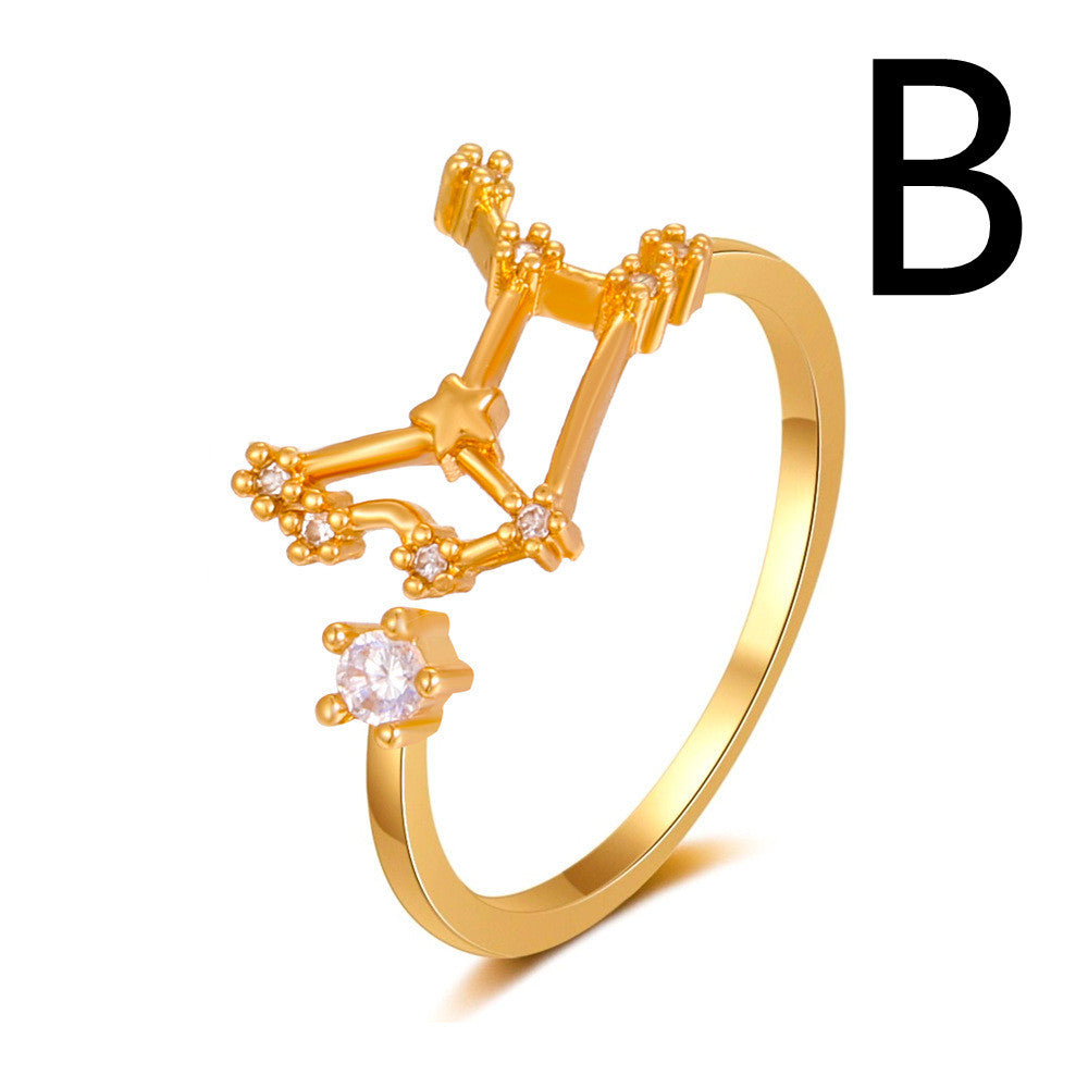 Celestial Gold Ring With Copper Inlay And Zircon Stones