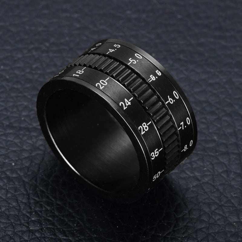 Mens Rotatable Camera Lens Ring Titanium Steel Electroplated Durable Fashion Accessory European And American Style Black
