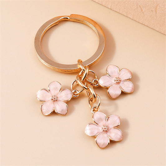 Girly Cherry Blossom Epoxy Zinc Alloy Keychains Flower Pattern Handbag Charm Decoration Purple Flowers Pendant