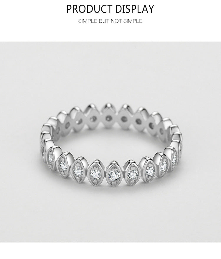 Geometric S925 Silver Ring Eye Inlay Diamond Studs Polka Dot Design For Women Elegant Everyday Accessory Style