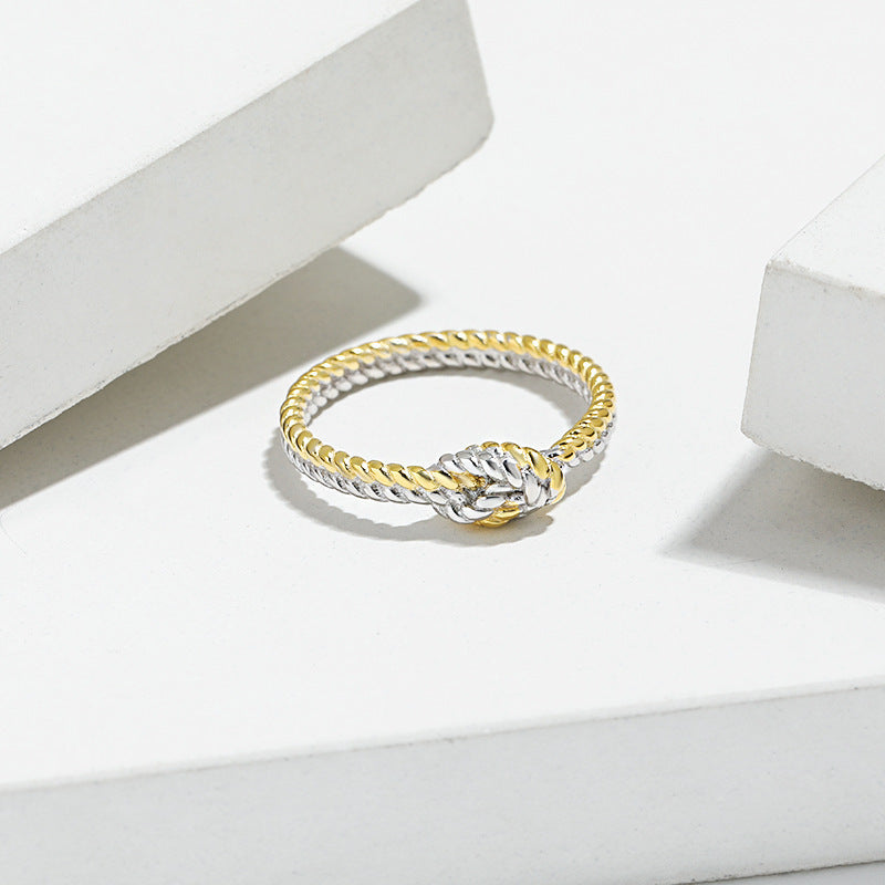 Womens Silver Ring With Braid Buckle Design Inlaid Zircon Stone Elegant Ring For Her Promise Wedding Jewelry
