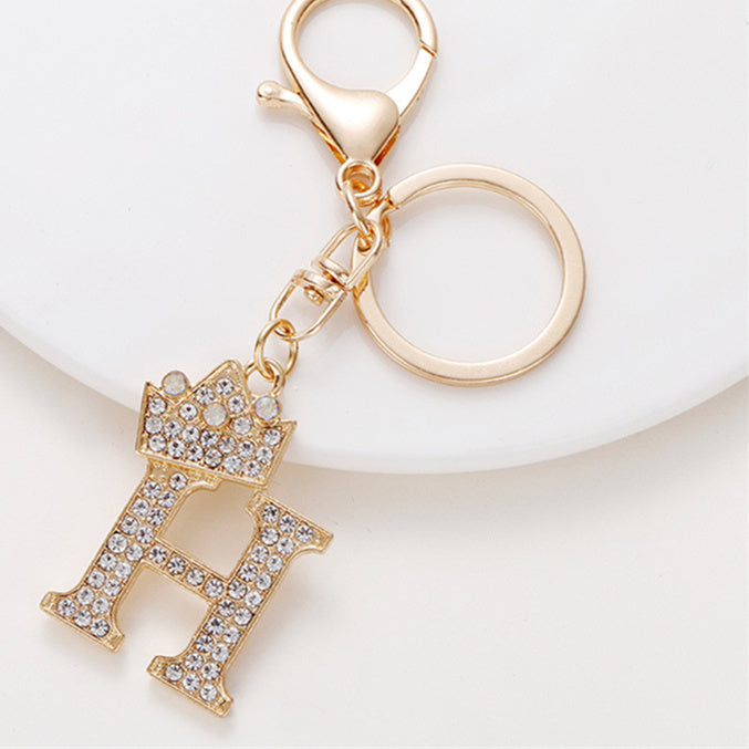 Alphabet A To Z Keychain With Diamond Accents Zinc Alloy Metal Letter Charm For Bag And Keys Daily Use Pendant