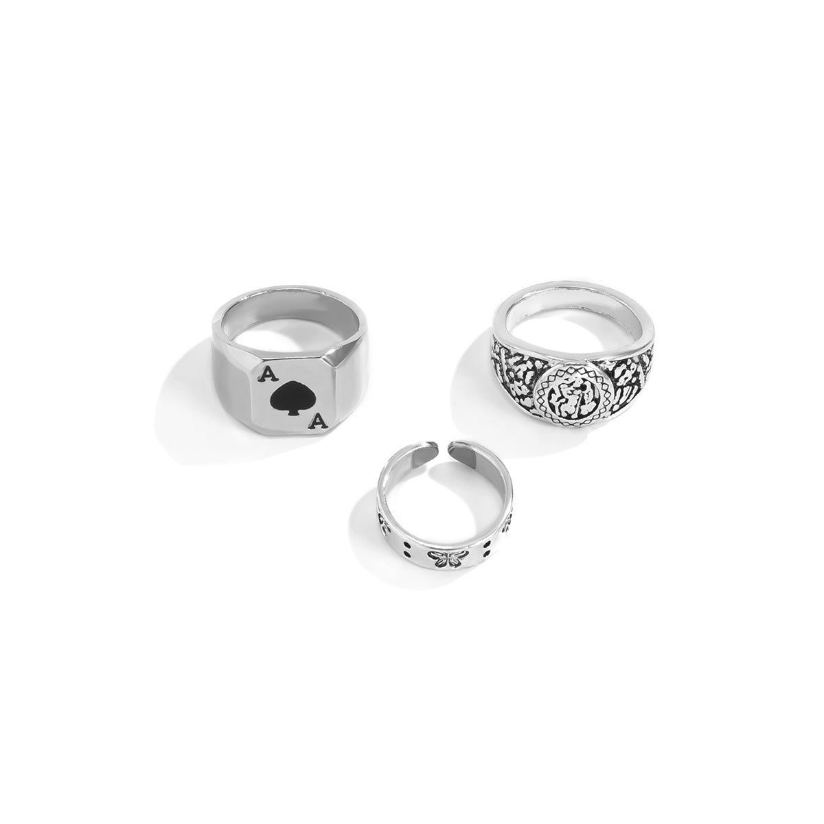 Ancient Silver Alloy Ring Set For Women With Poker Heart And Spade Geometric Retro Jewelry And Vintage Style Finish