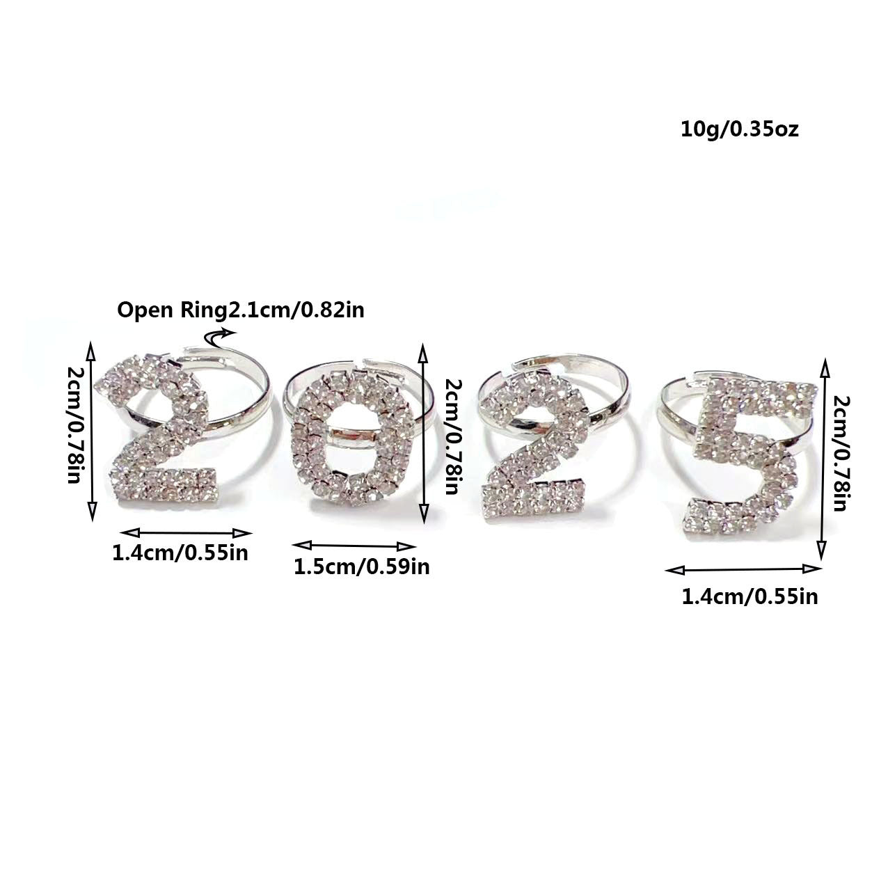 Womens 2025 Number Ring Set Electroplated Copper Rhinestone Digital Rings For Her Trendy Fashion Jewelry Rings