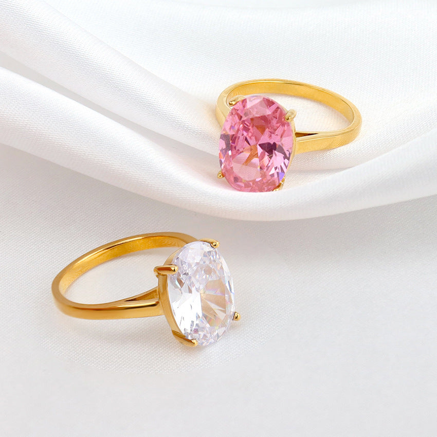 Unisex Stainless Steel Ring With White And Pink Diamond Accents Jewelry Gift For Men And Women For Him And Her