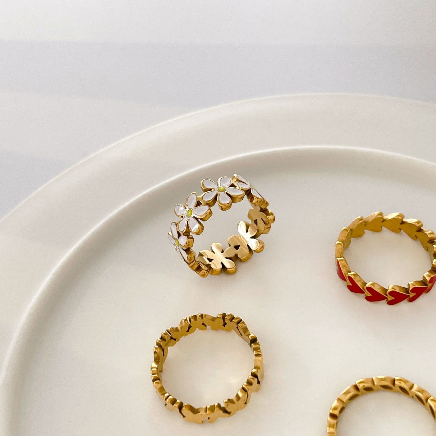 Titanium Steel Ring Butterfly Hollow Leaves Epoxy Geometric Design Fashion Jewelry Gift For Women Elegant Gift