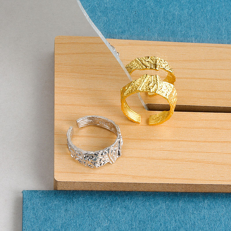 Womens Adjustable Opening Ring Copper Electroplated Silver Gold Irregular Texture Band Fashion Rings Statement