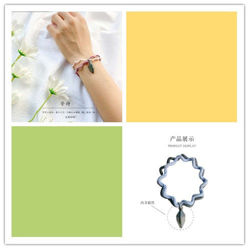 Couple Heart Shape Alloy Bracelets With Magnet Suction Rubber Band Wave Line Design Black Pink Gift Perfect Birthday Gift