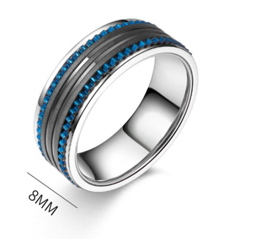 Unisex Two Tone Blue And Black Gear Ring Stainless Steel European And American Style Jewelry Sizes 7 To 12 Men